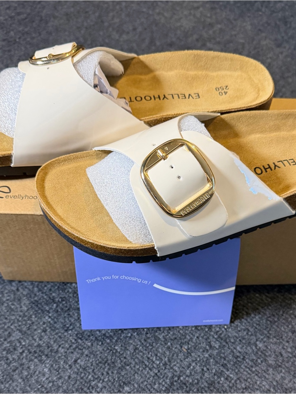 Women's Cream Slide Sandals with Gold Buckle